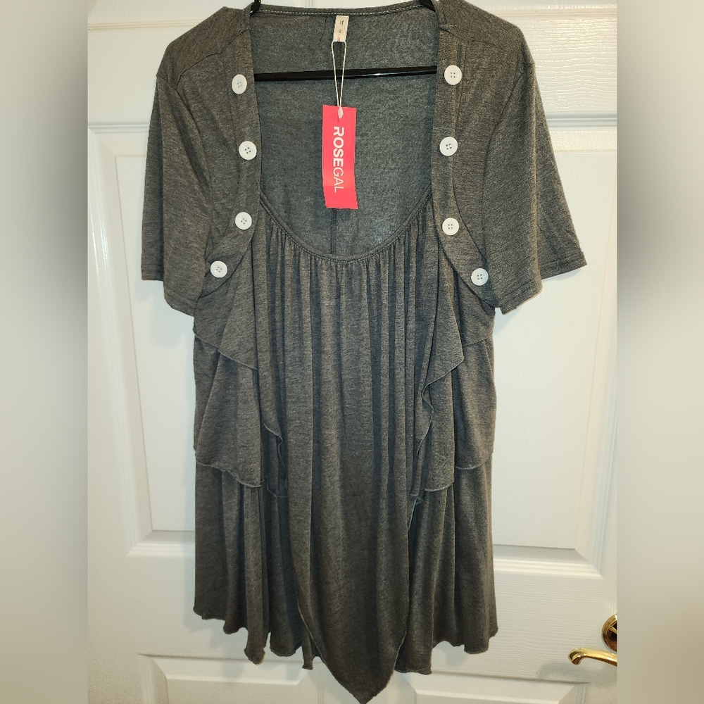 1X gray ruffle front tunic by Rosegal